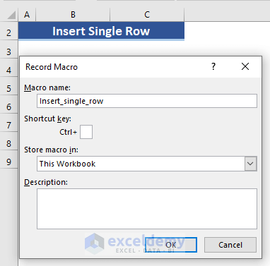 Insert Single Row Using Macro in Excel