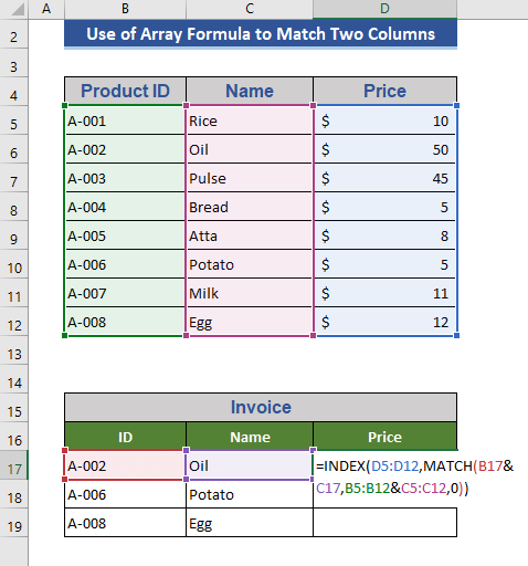 INDEX-MATCH Array Formula to Match Two Columns and Output from Third