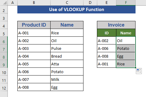 Use of the VLOOKUP Function to Get Result from a Third Column
