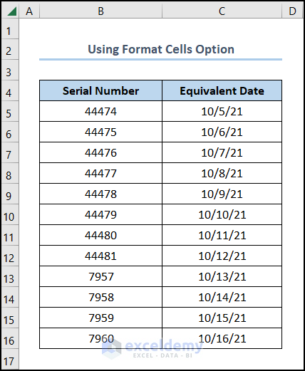 Excel serial number to date with format cells option