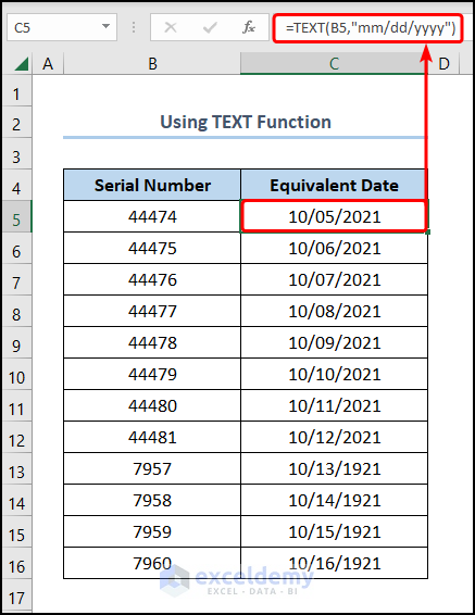 Excel serial number to date with TEXT function
