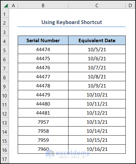 Excel serial number to date with keyboard shortcut