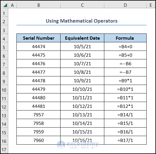 Excel serial number to date with mathematical operators
