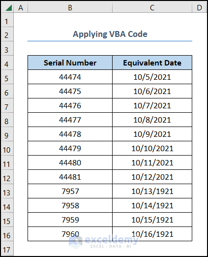 Excel serial number to date with VBA code