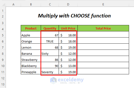 multiply with CHOOSE function