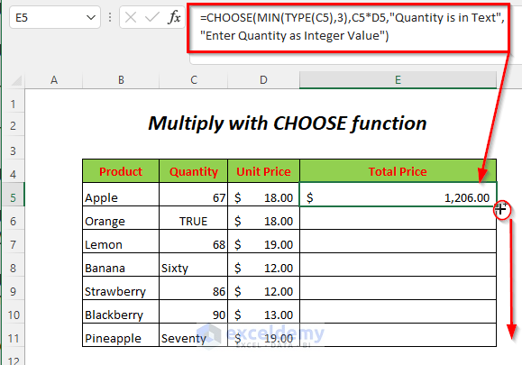 multiply with CHOOSE function