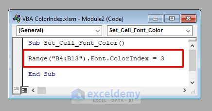 VBA Code to Use the ColorIndex Property in Excel VBA