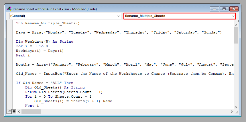 VBA Code to Rename Sheet with VBA in Excel