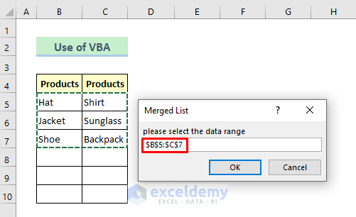 selecting range to apply the vba code for combining column