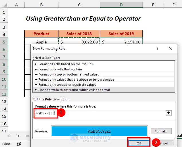 using Greater than or Equal to operator