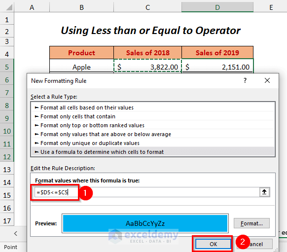 using Less than or Equal to operator