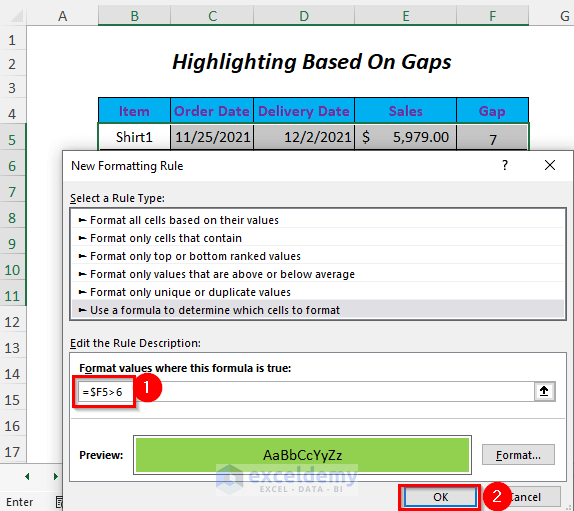 highlighting based on gaps