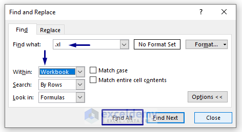 Use Find and Replace Option to Search Links in Excel