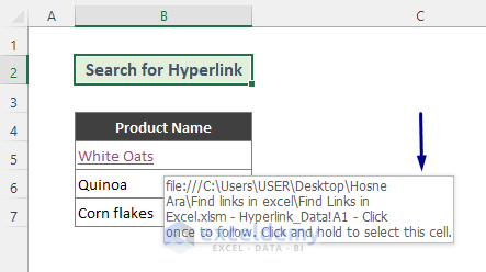 Search Links for Hyperlinked Data in Excel