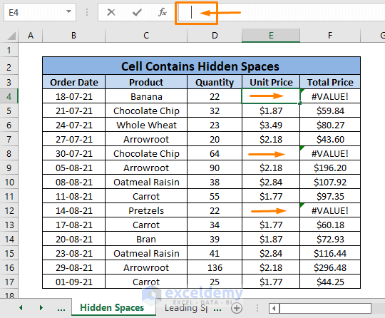 Hidden spaces-VALUE Error in Excel