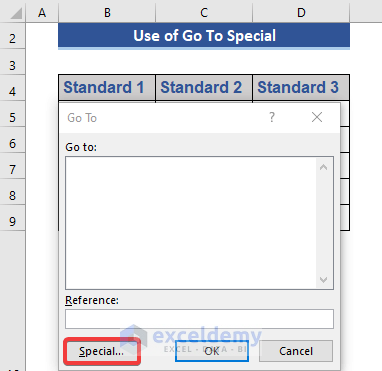 Select and Highlight Blank Cells with Go To Special