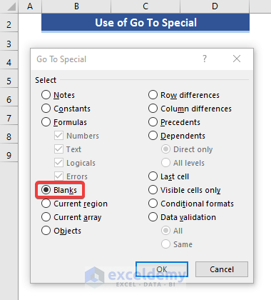 Select and Highlight Blank Cells with Go To Special