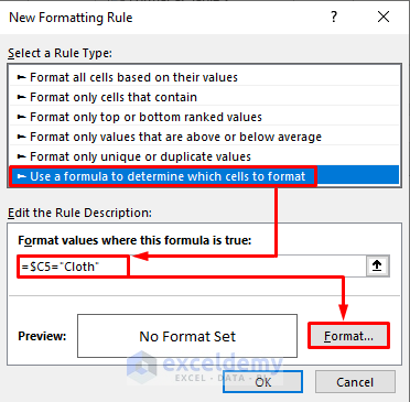 Create New Rule in Conditional Formatting to Highlight Cells Based on Text Value