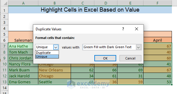 Highlight Cells Based on Value