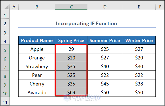 Selecting data for incorporating if function for highlighting cell