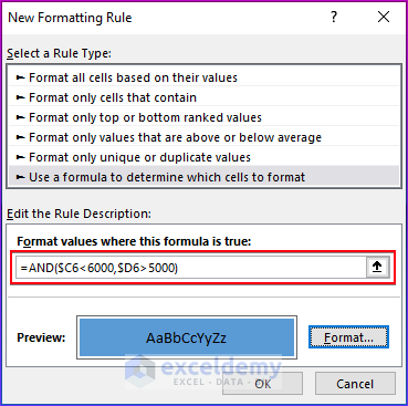 Opening New Formatting Rule Dialog Box to Apply Conditional Formatting with Formula for Multiple Conditions in Excel