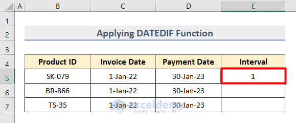 Result of Using DATEDIF Function
