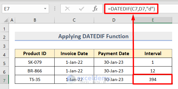Calculating Interval of Days with DATEDIF Function