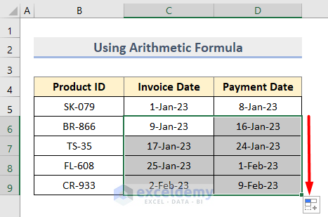 Final Result of Using Arithmetic Formula to Calculate Date Range