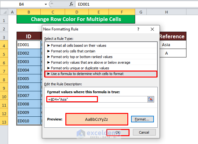 Change Row Color Based on a Text Value For Multiple Cell 