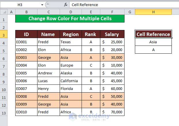 Change Row Color Based on a Text Value For Multiple Cell 