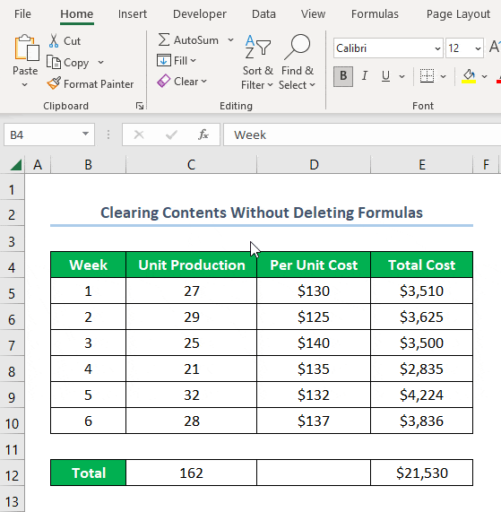 Overview of clearing contents in Excel without deleting formulas