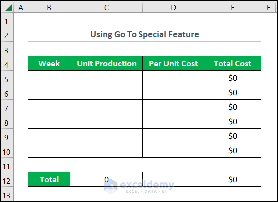 cleared contents using Go To special without affecting formulas