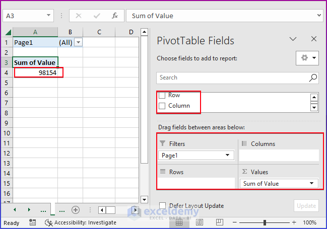 Showing PivotTable Fields in Excel