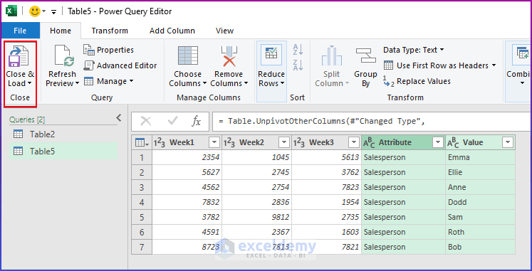 Opening Power Query Editor in Excel