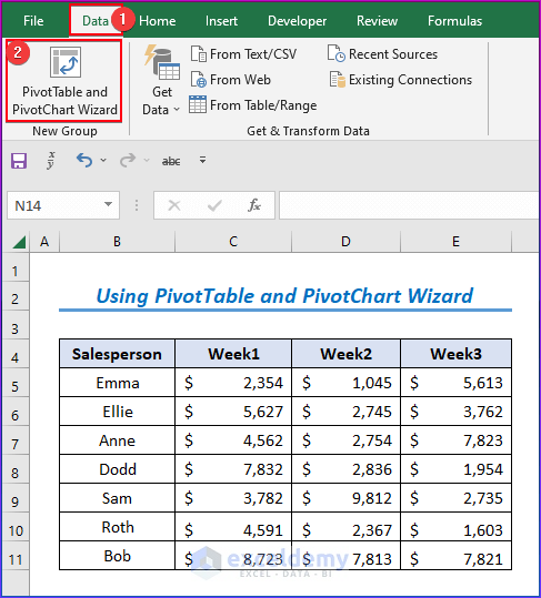 Using PivotTable and PivotChart Wizard to Convert Table to List in Excel