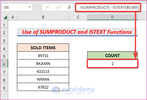 Use SUMPRODUCT and ISTEXT Function to Count Text in Excel