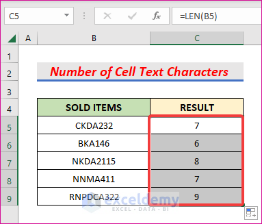 Use LEN Formula to Count Number of Text Character in a Cell in Excel
