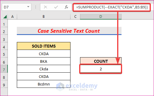Count Case Sensitive Text in Excel