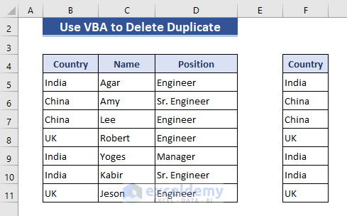 Excel VBA to Erase Duplicates but Retain the First One