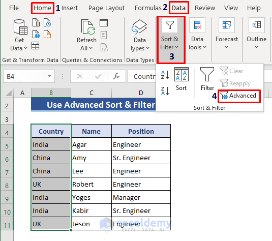 Delete Duplicates Using Advanced Sort & Filter in Excel