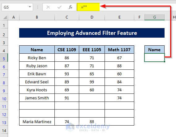 Setting up Criteria for applying Advanced Filter to delete blank cells