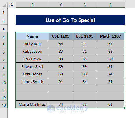Select data range in Excel
