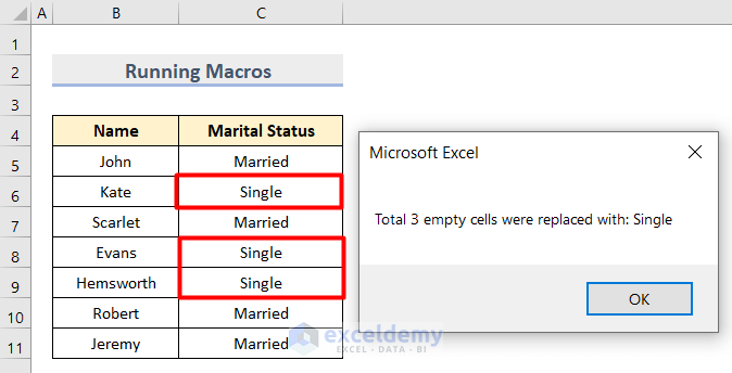 Final Output after Editing Macros in Excel