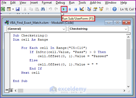 Employing VBA Code to Use InStr Function for Finding the Exact Match