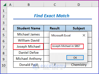 Showing Final Result to Find Exact Match in a Range of Cells