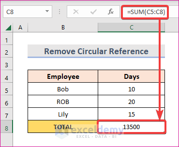 Remove Circular Reference in Excel