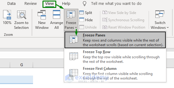 Excel ‘Freeze Panes’ Option to Freeze Multiple Columns and Rows  Together