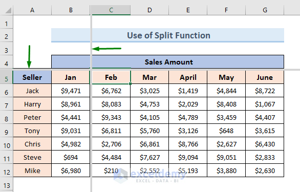 Excel Freeze Multiple Columns Using Split Option