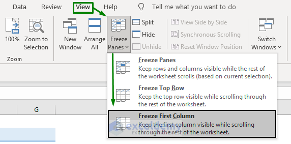 Use of View Tab to Freeze the First Column in Excel