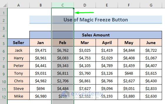 Add Magic Freeze Button to Freeze Columns in Excel